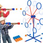 Shooting Games Toy for Kids 5 6 7 8 9 10+ Years Old with 2pk Air Guns & 56 Bullets – Rotating Target for Shooting Practice – Ideal Boy Gift
