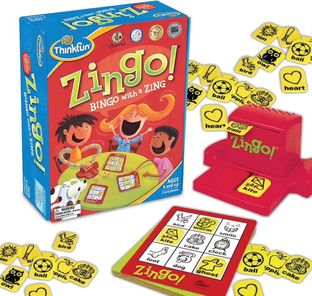 ThinkFun Zingo Bingo Award Winning Preschool Game for Pre-Readers and Early Readers Age 4 and Up – One of the Most Popular Board Games for Boys and Girls and their Parents (97700)