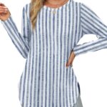 OFEEFAN Long Sleeve Shirts for Women Crewneck Basic Loose Tunic Tops Floral Beach Vacation Clothes 2025