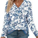 WIHOLL Long Sleeve Shirts for Women V Neck Casual Tops V Neck Fall Clothes 2025 Fashion