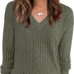 ANRABESS Long Sleeve Shirts for Women V Neck Casual Fall Tops Loose Fit Lightweight Sweaters Tunic Fashion 2025 Clothes