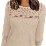 WIHOLL Womens Lace Long Sleeve Shirts Fall Tops Fashion Dressy Casual Lightweight Sweaters Mesh Clothes Trendy Waffle Knit