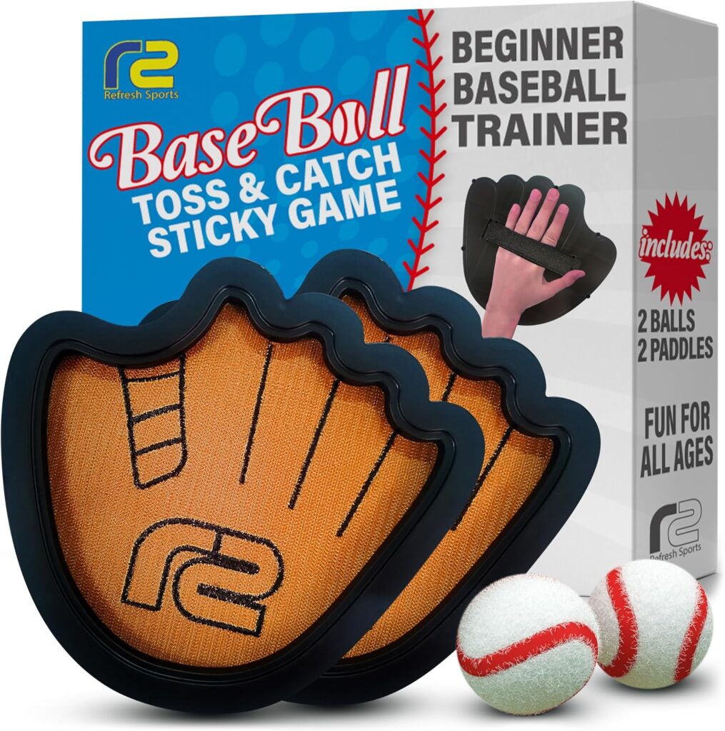 Toss and Catch Ball Game Set – Easy to Use Sticky Balls & Beginner Baseball Training Glove – Premium Toy Paddle Fits All Hand Sizes From Toddlers to Teens & Adults – Fun Gift Idea for Boys and Girls