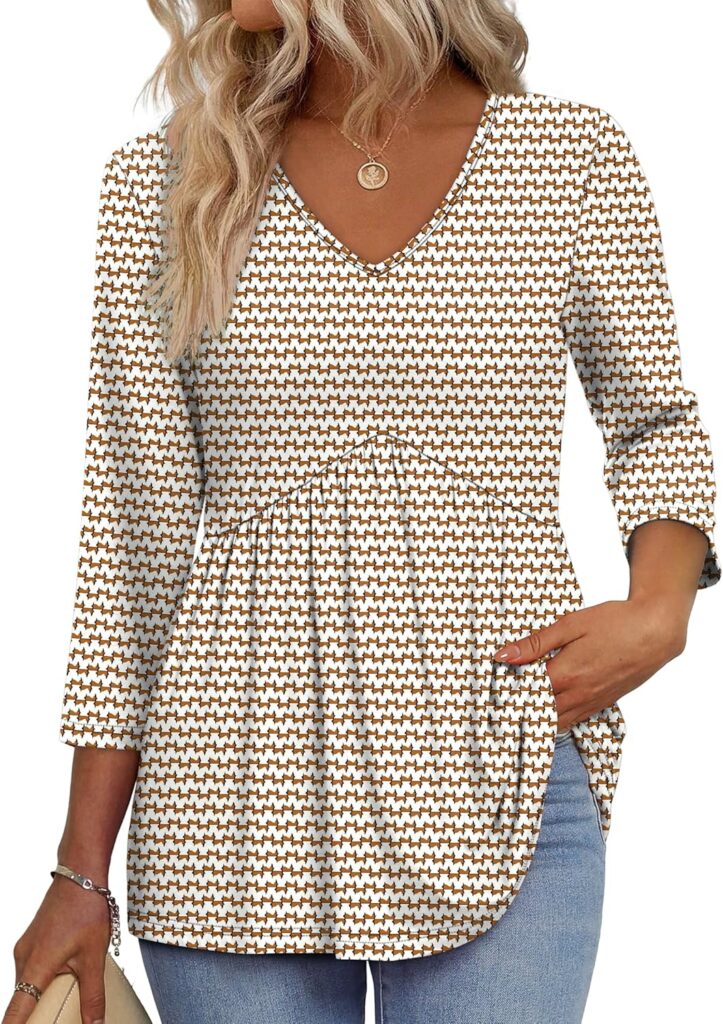 3/4 Length Sleeve Womens Tops 2025 Blouses for Women Dressy Casual Fashion Clothing V Neck Babydoll Tops Fall Outfits