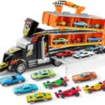 JOYIN Toy Truck for Kids, Race Toy Cars, 60″ Extra Long Race Track and 12 Die-Cast Metal Cars, Toddler Carrier Truck Playset with Lights & Sounds, Birthday Gift for 2 3 4 5 6 7 Years Old Boys Girls