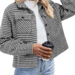 Zeagoo Flannels for Women Cropped Shacket Jacket Fashion Plaid Button Down Shirt 2025 Fall Coat Tops